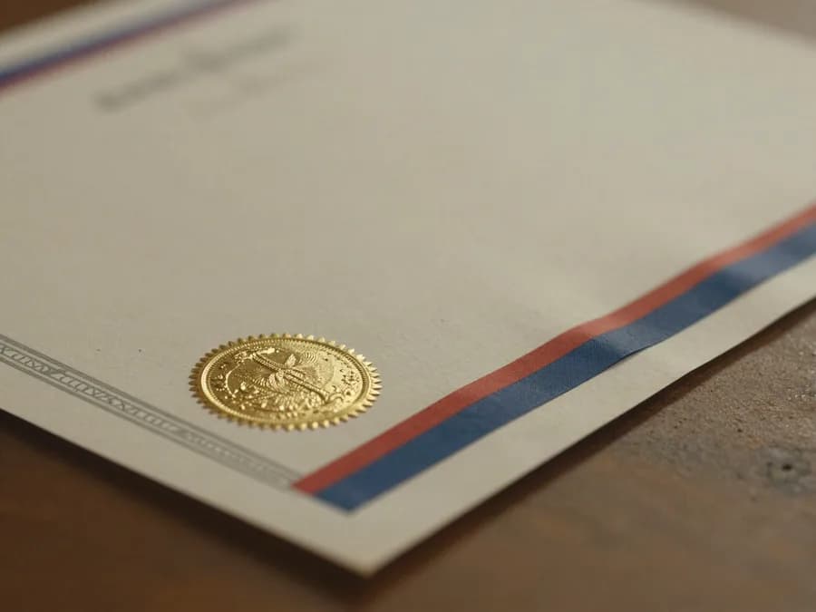 Ugao diplome sa zlatnim pečatom i crveno-plavom trakom